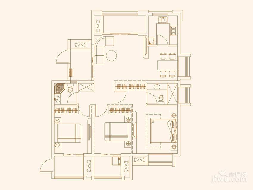 福晟钱隆大第3室2厅2卫117㎡户型图