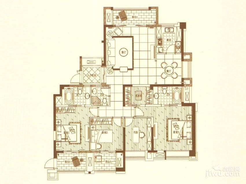 福晟钱隆大第4室2厅3卫168㎡户型图