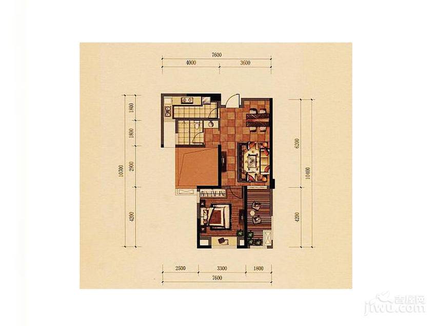 博仕后龙港城2室1厅1卫66㎡户型图