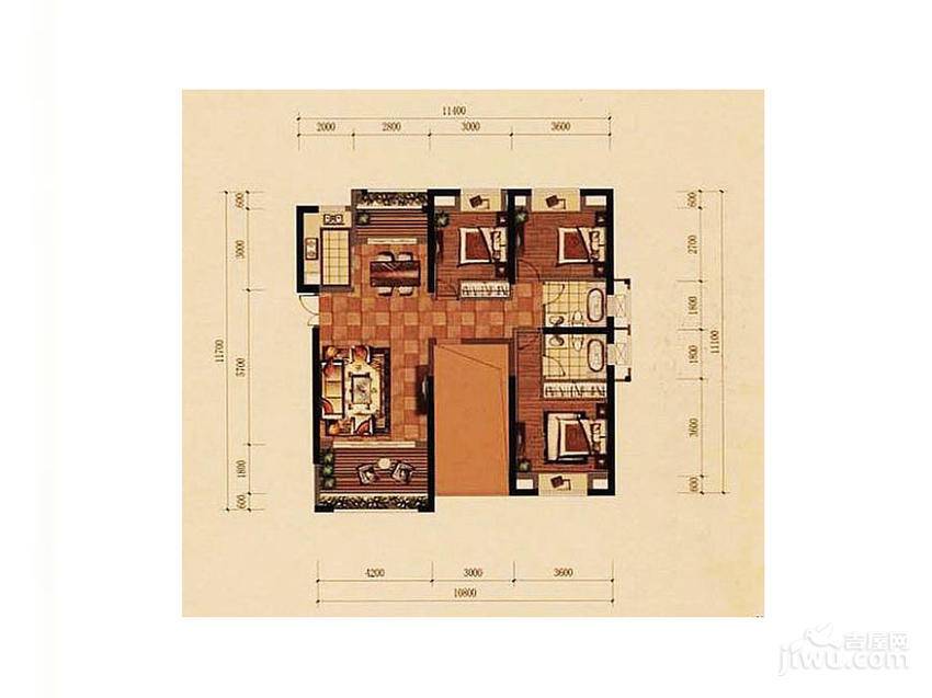 博仕后龙港城4室2厅2卫119㎡户型图