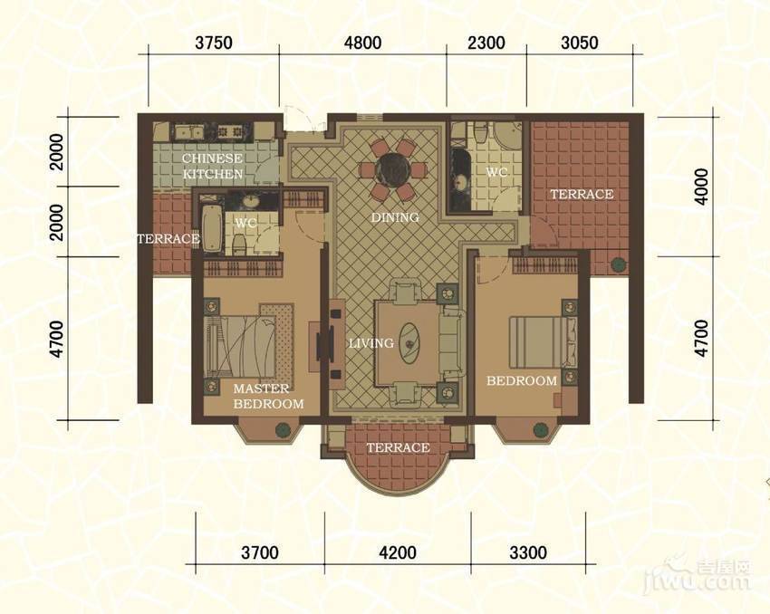 东方名城3室2厅2卫124.1㎡户型图