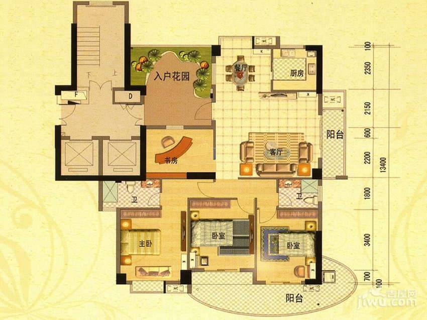 侨城华府2室2厅2卫103㎡户型图