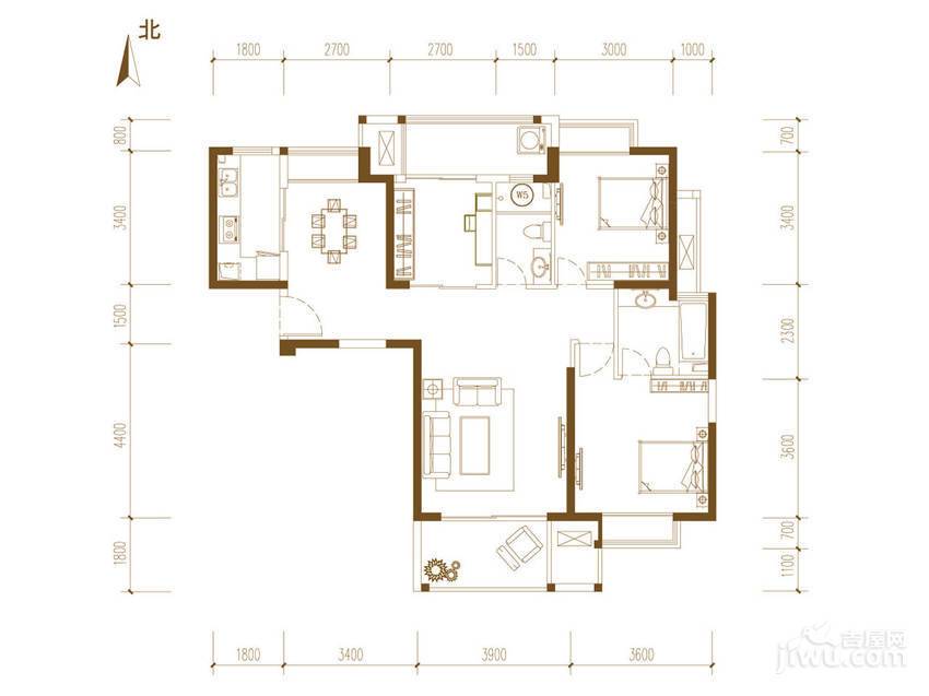 华润橡树湾3室2厅2卫120㎡户型图