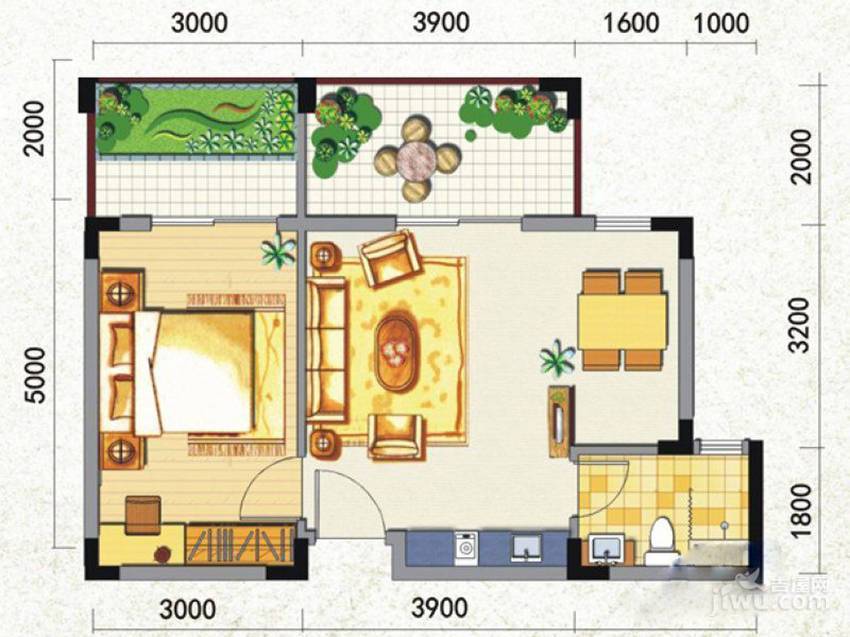 金手指太阳谷温泉城1室1厅1卫64㎡户型图