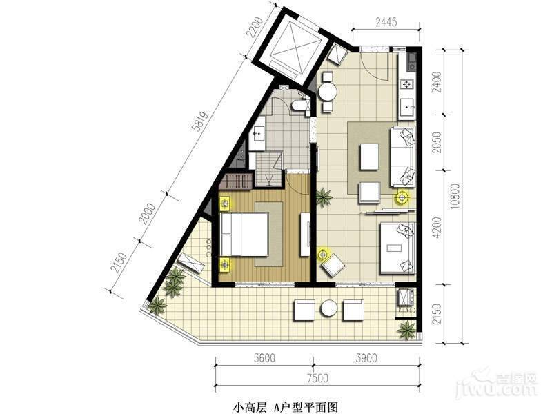 清水湾智汇城2室2厅1卫70.1㎡户型图