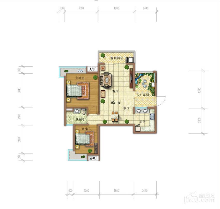 五指山水林溪2室2厅1卫92㎡户型图