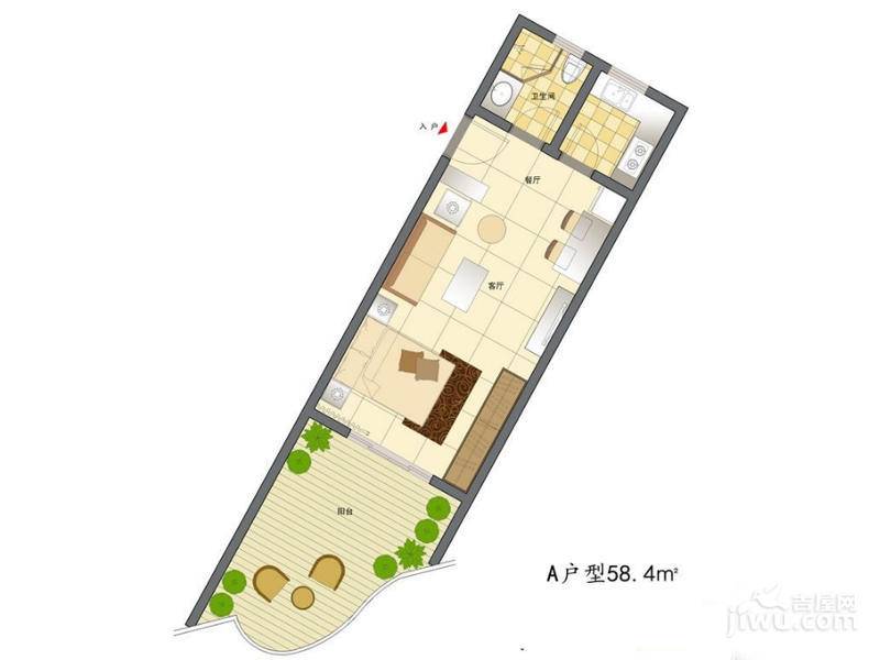 海南金18国际1室1厅1卫58㎡户型图