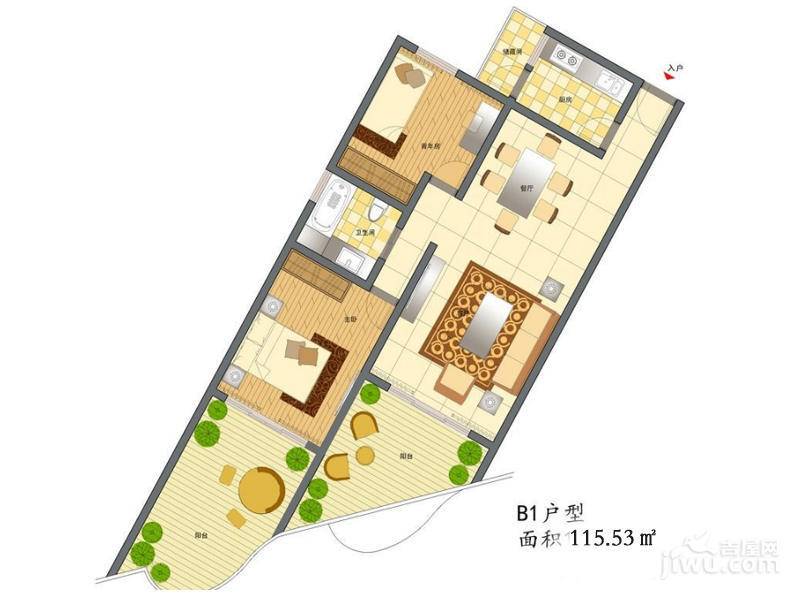 海南金18国际2室2厅1卫115.5㎡户型图