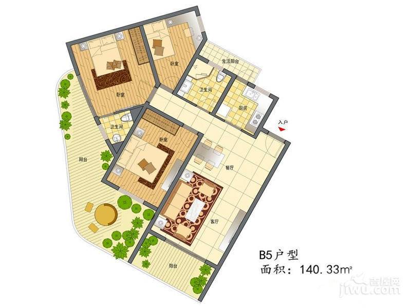 海南金18国际3室2厅2卫140㎡户型图