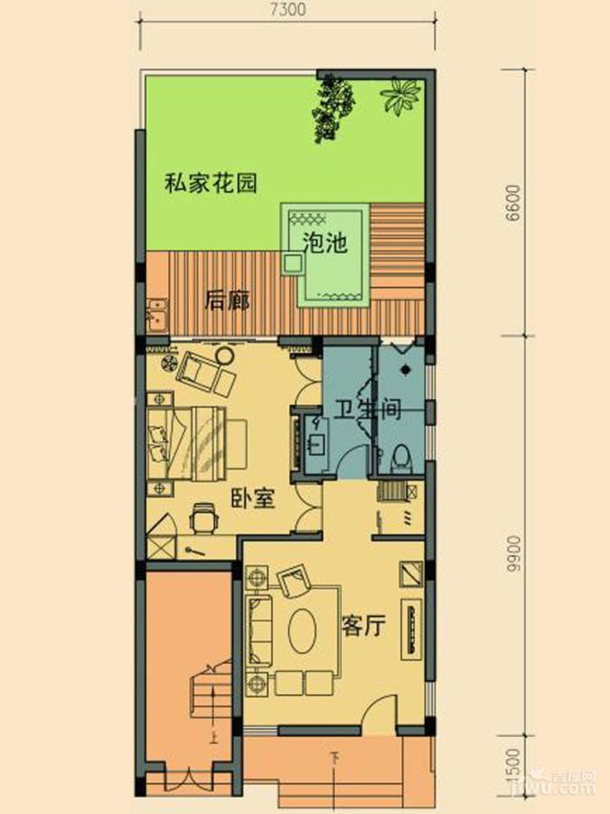 珠江南田57°1室1厅1卫78㎡户型图