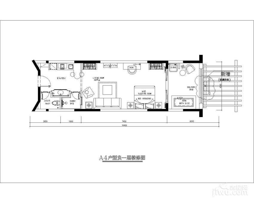 东和福湾1室1厅1卫65.4㎡户型图