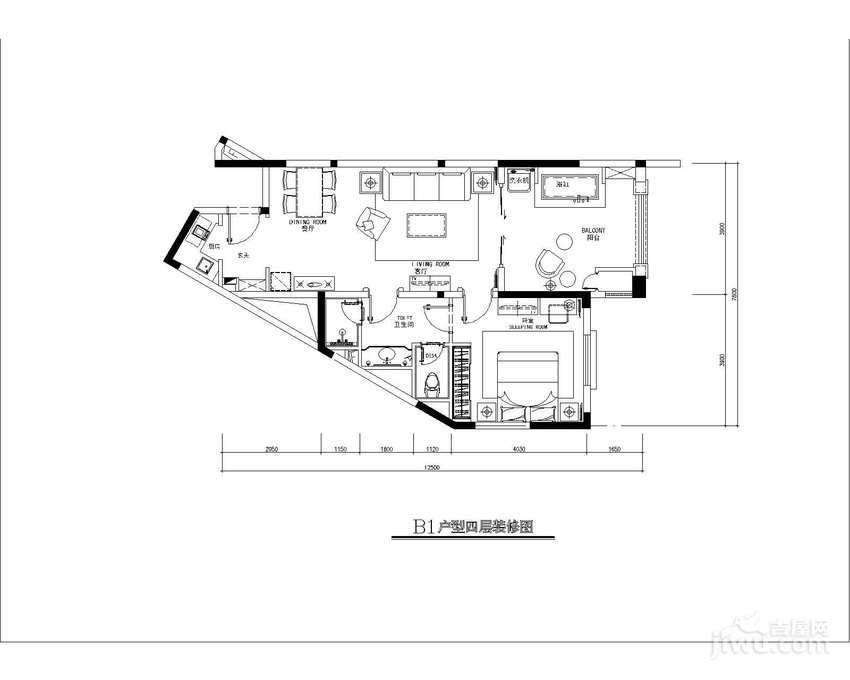 东和福湾1室2厅1卫81㎡户型图