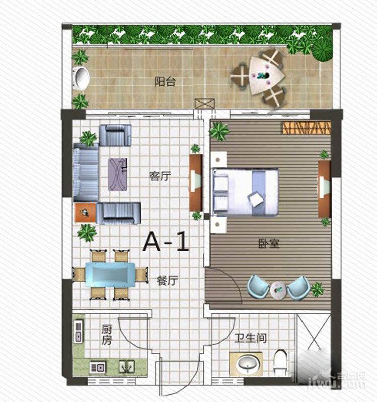 碧海蓝天三期1室2厅1卫59㎡户型图