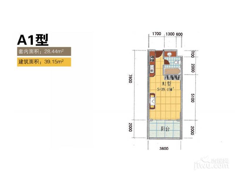 山海湾温泉家园1室0厅1卫39㎡户型图