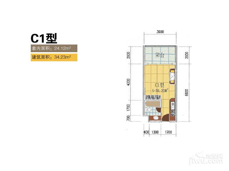 山海湾温泉家园1室0厅1卫34㎡户型图