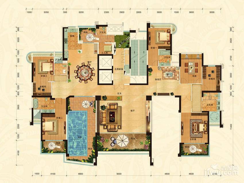 00平米户型图|乐从雅居乐花园6房3厅3卫户型图_顺德乐从雅居乐花园