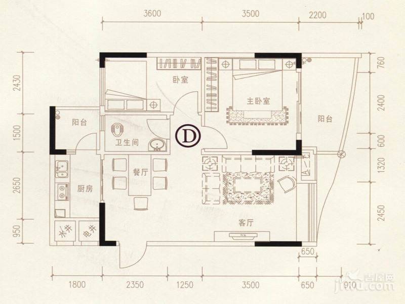 SOLO国际2室2厅1卫77.9㎡户型图