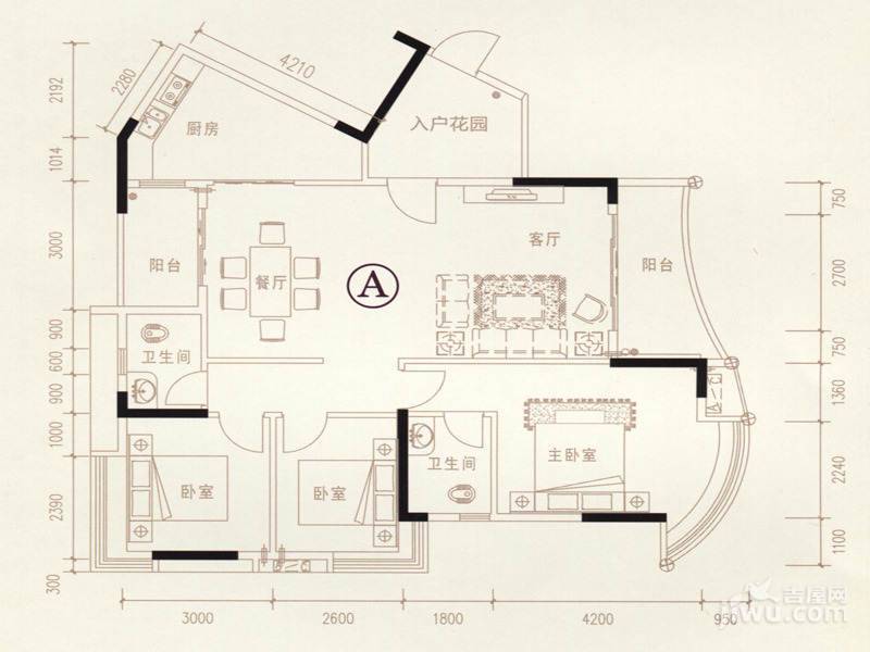 SOLO国际3室2厅2卫128.4㎡户型图