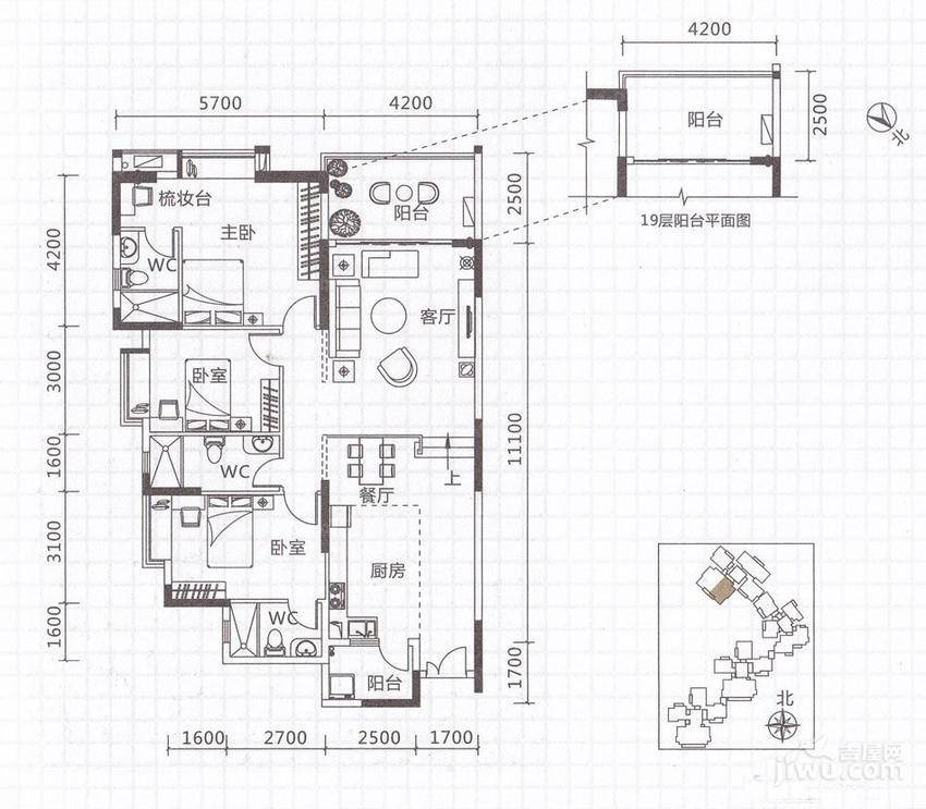 新幸福领汇家园3室2厅2卫142㎡户型图