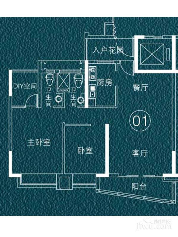 凯德瀚城2室2厅2卫90㎡户型图