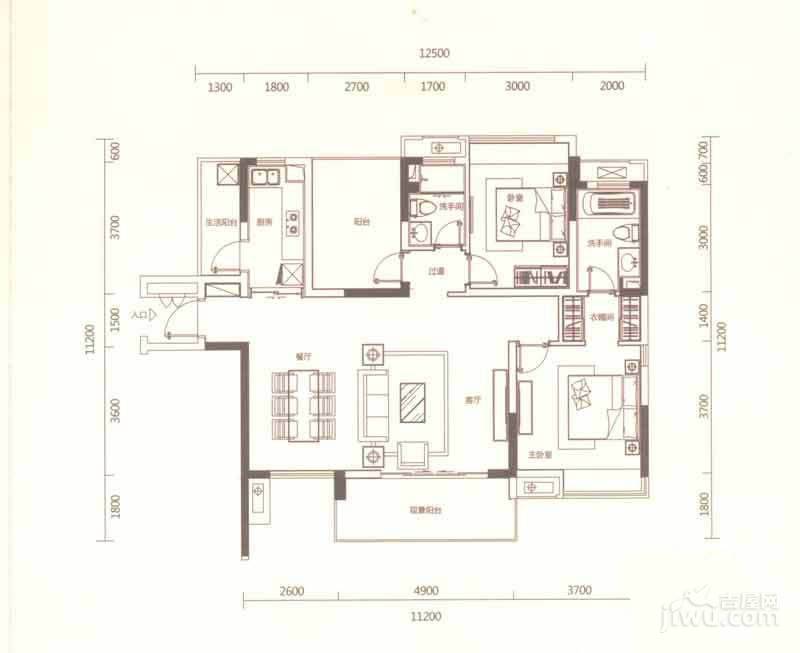 万科沁园3室2厅2卫125㎡户型图