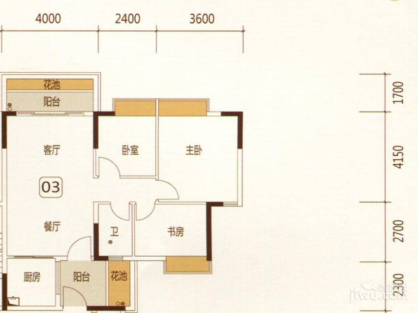 东海国际花园3室2厅2卫91㎡户型图