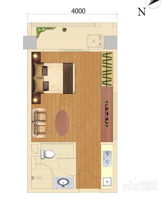 威尼水岸1室1厅1卫42.5㎡户型图