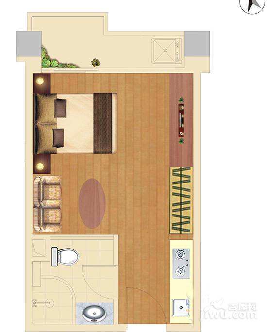 威尼水岸1室1厅1卫41.7㎡户型图