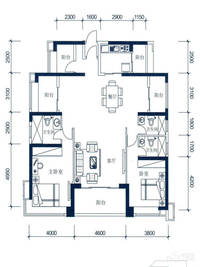 怡翠世嘉花园5室2厅3卫166㎡户型图