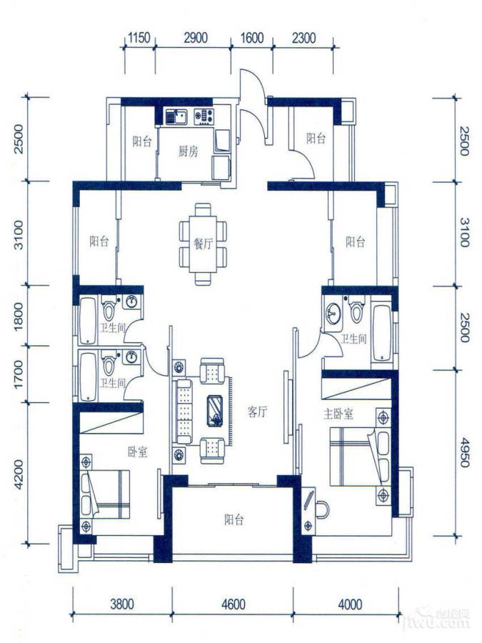 怡翠世嘉花园5室2厅3卫166㎡户型图