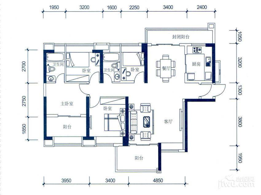 怡翠世嘉花园4室2厅2卫134㎡户型图