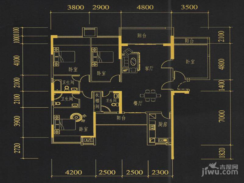 星星华园国际4室2厅3卫172.7㎡户型图