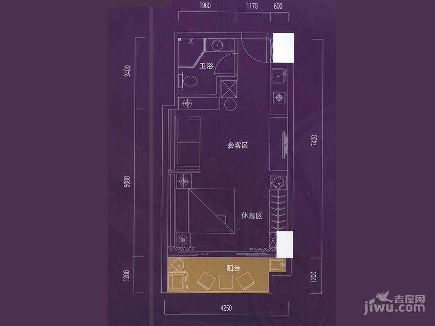 腾大时代广场领寓1室1厅1卫43.5㎡户型图