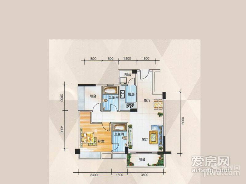 誉海尚城2室2厅2卫74㎡户型图