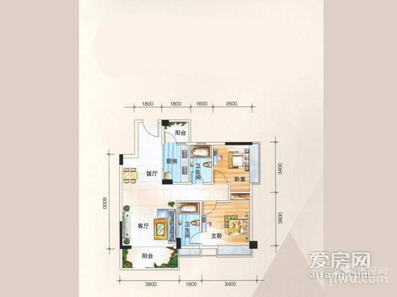 誉海尚城2室2厅2卫79㎡户型图