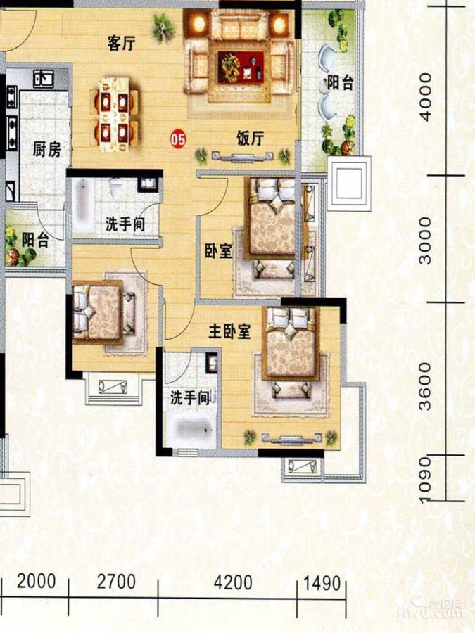 金威郦都3室2厅2卫110.2㎡户型图