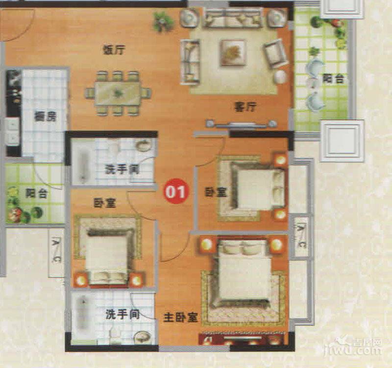 金威郦都3室2厅0卫89.5㎡户型图