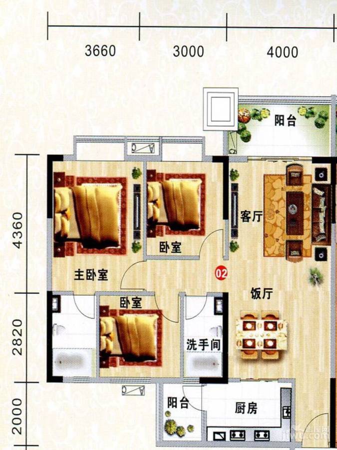 金威郦都3室2厅2卫111.3㎡户型图