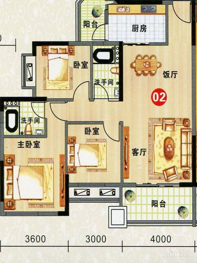 金威郦都3室2厅2卫111㎡户型图