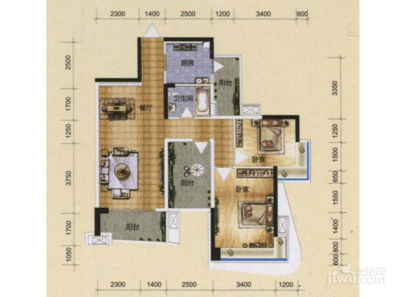 顺德雅居乐花园2室2厅1卫90.2㎡户型图