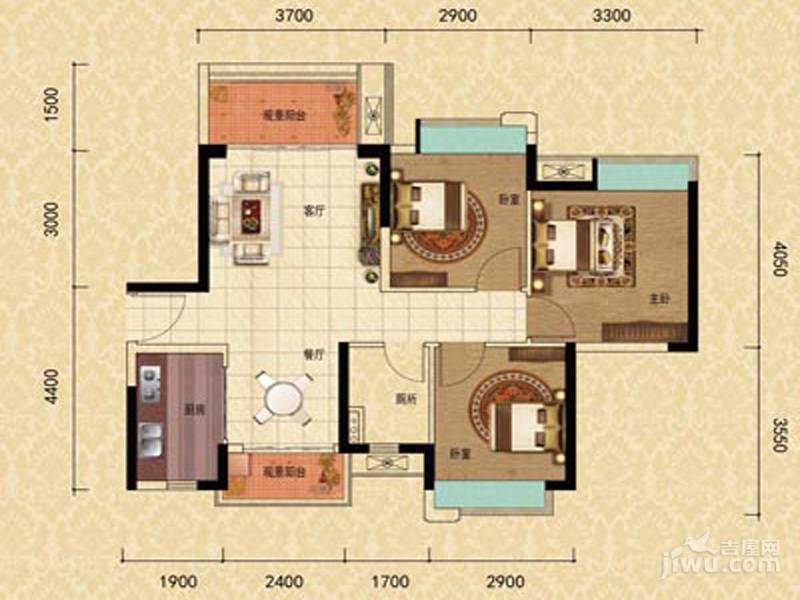 领地海纳公馆3室2厅1卫86㎡户型图