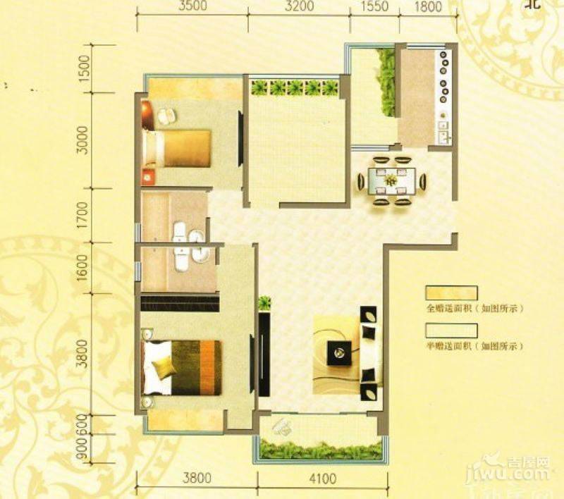 岭南澳苑3室2厅1卫91㎡户型图