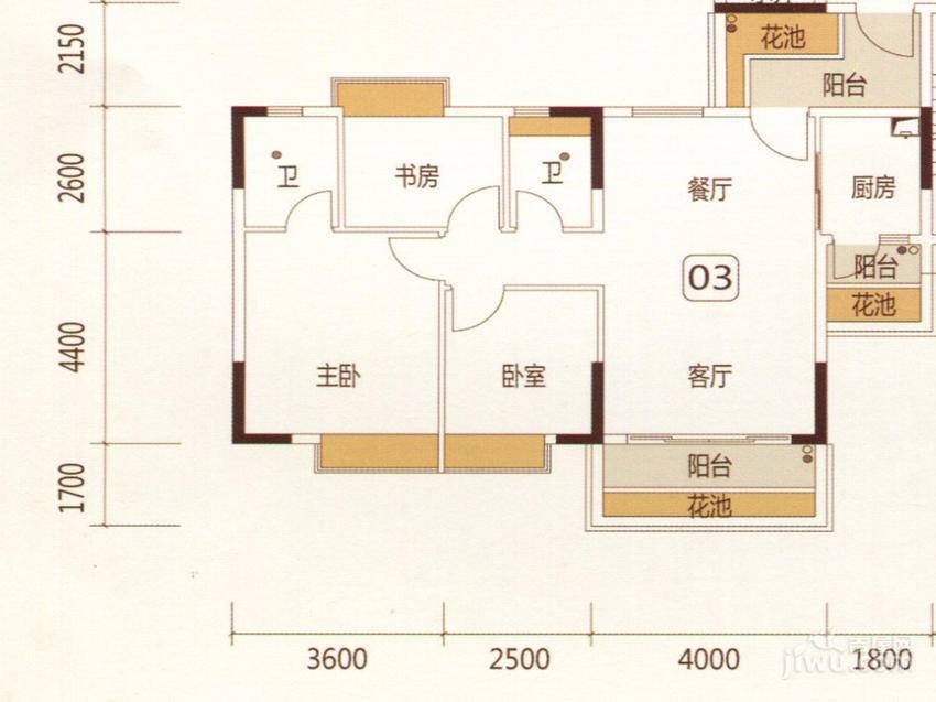 东海国际花园3室2厅2卫91㎡户型图