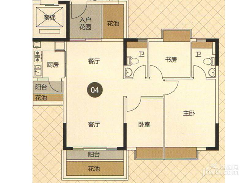 东海国际花园4室2厅2卫118.5㎡户型图