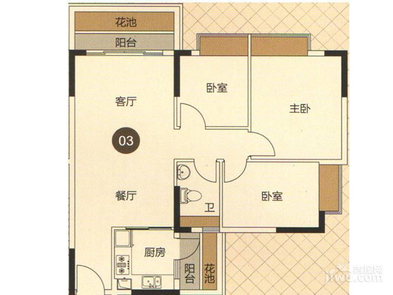 东海国际花园3室2厅2卫91㎡户型图