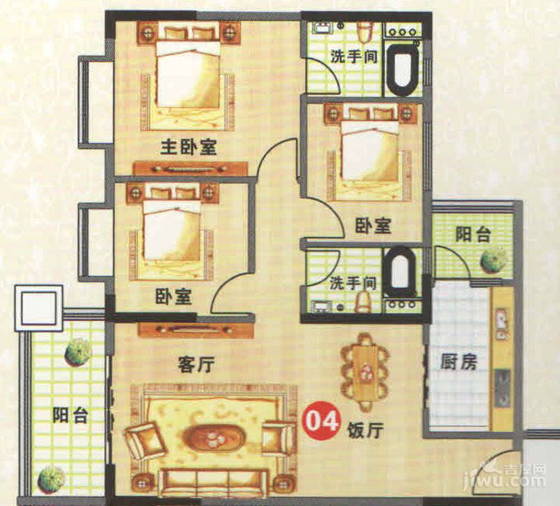 金威郦都3室2厅0卫90.3㎡户型图