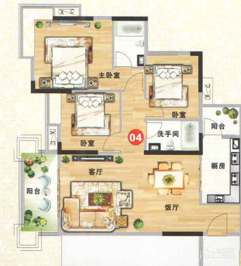 金威郦都3室2厅0卫90.3㎡户型图