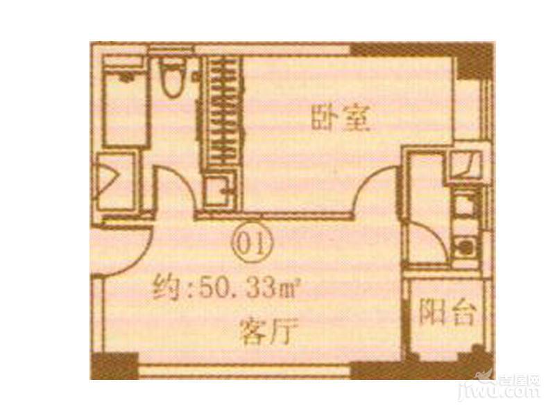 天御盈品1室1厅1卫50.3㎡户型图