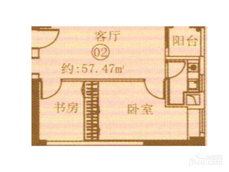 天御盈品1室1厅1卫57.5㎡户型图