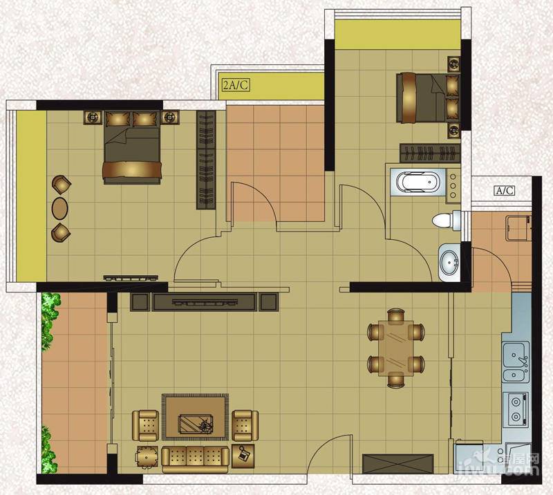 鸿晖依岸康堤3室2厅1卫83㎡户型图